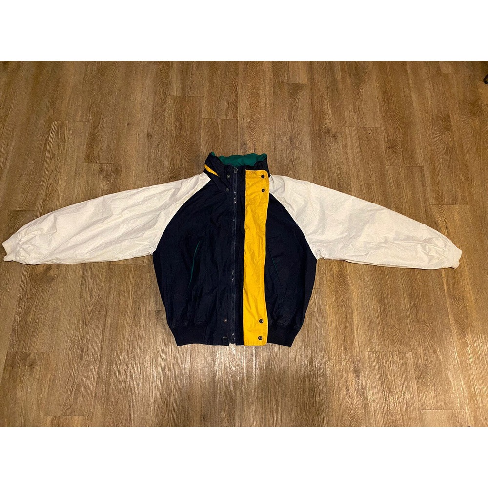 Vtg NAUTICA Sports Jacket Full Zip Hidden Hood Gorpcore Bomber Men's XL